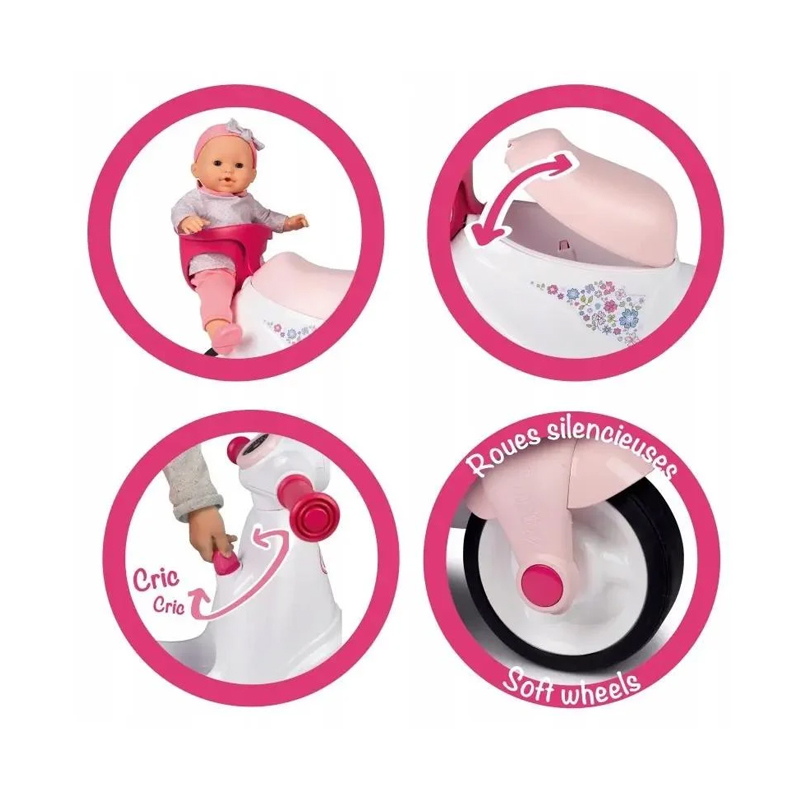 Скутер дитячий із кошиком для ляльки Smoby біло-рожевий 721004 large popup