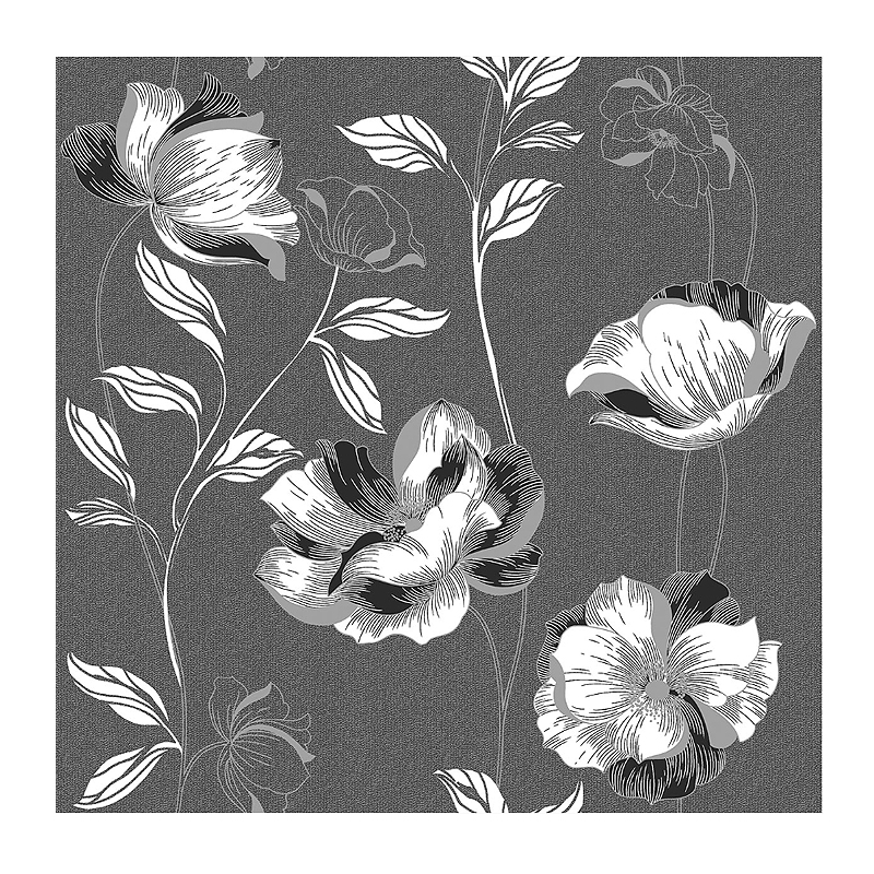 Шпалери Kontinent, Єсенія, білі квіти срібло чорний фон, сімплекс, 5.32м²*10.05м*53см (1272)МП large popup