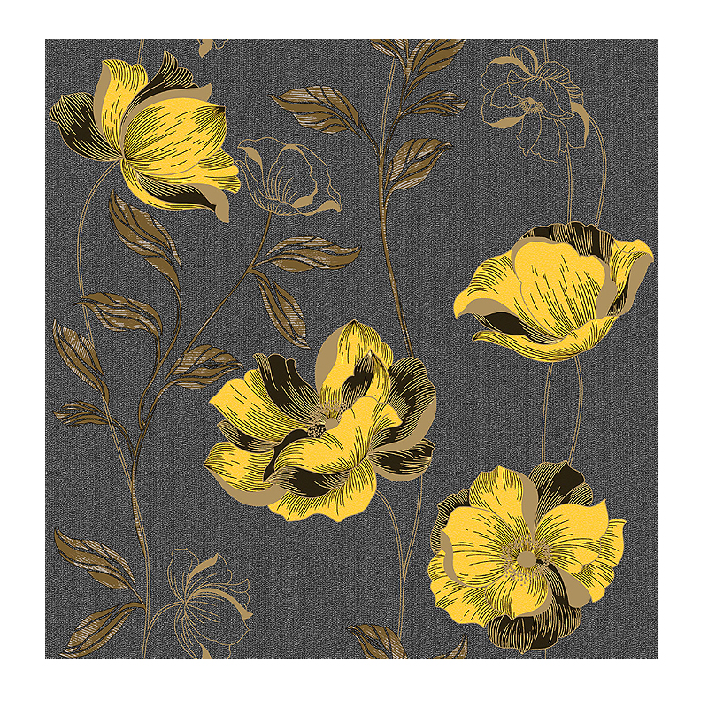 Шпалери Kontinent, Єсенія, жовті квіти золото чорний фон, сімплекс, 5.32м²*10.05м*53см (1276)МП large popup