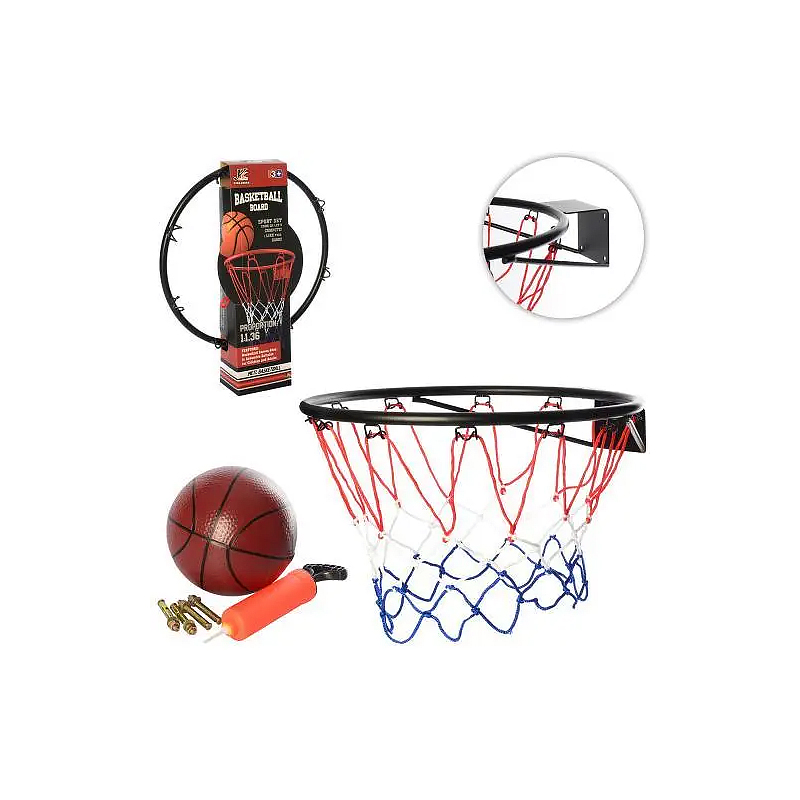 Баскетбольне кільце 46см, метал., сітка, м'яч, насос, кріплення, в кор. 46*53*11см (MR0168) - 169016 large popup