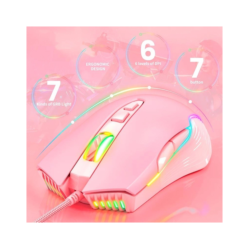 Миша комп'ютерна Onikuma CW905 Ігрова, з RGB-підсвічуванням, рожева large popup