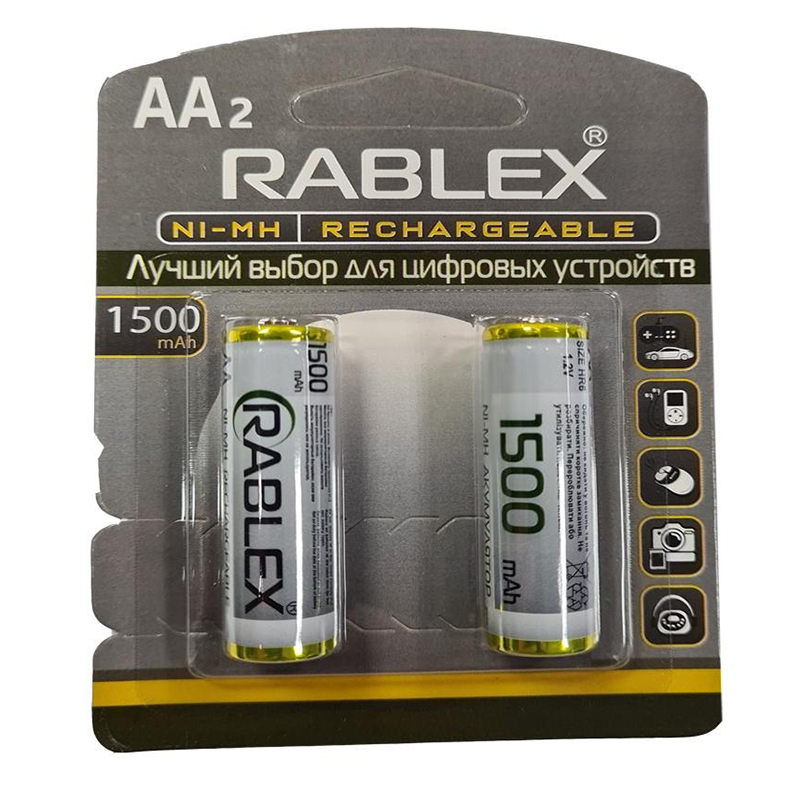 Аккумулятор AA Rablex 1500mAh NiMH , 1шт (блистер по 2шт) HR6
 large popup