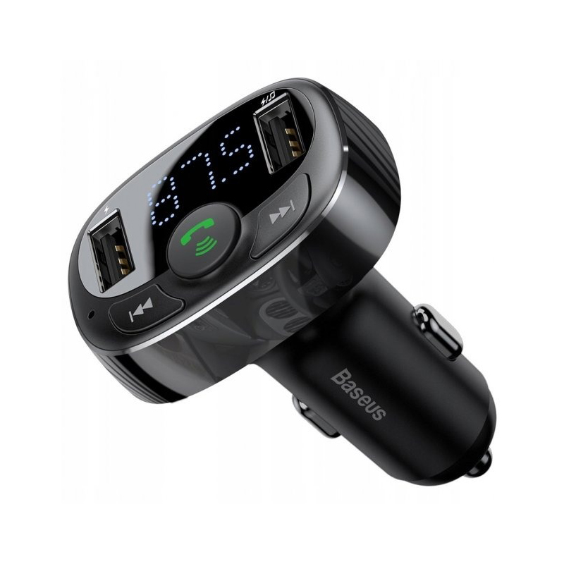 Автомобільний зарядний пристрій Baseus T-typed Bluetooth MP3 charger with car holder Black
 large popup