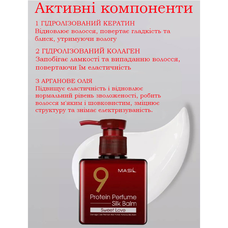 Бальзам Masil 9 Protein Perfume Silk Sweet Love для волосся, незмивний, 180 мл  large popup