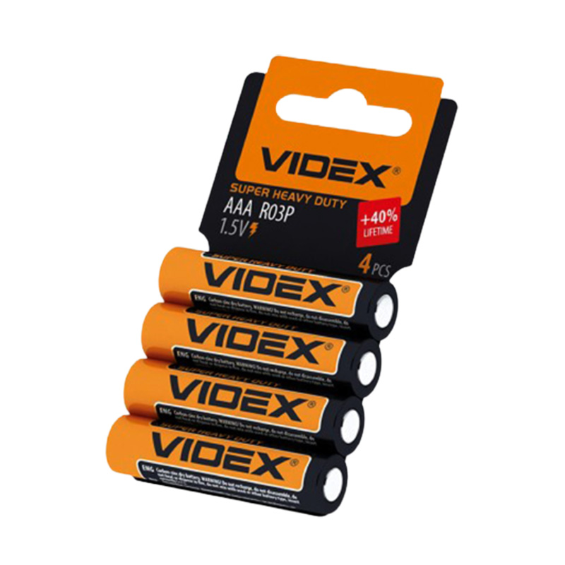 Батарейка Videx R03P сольова AAA (міні-пальчик) SHRINK, 1уп (4шт) (290423) large popup