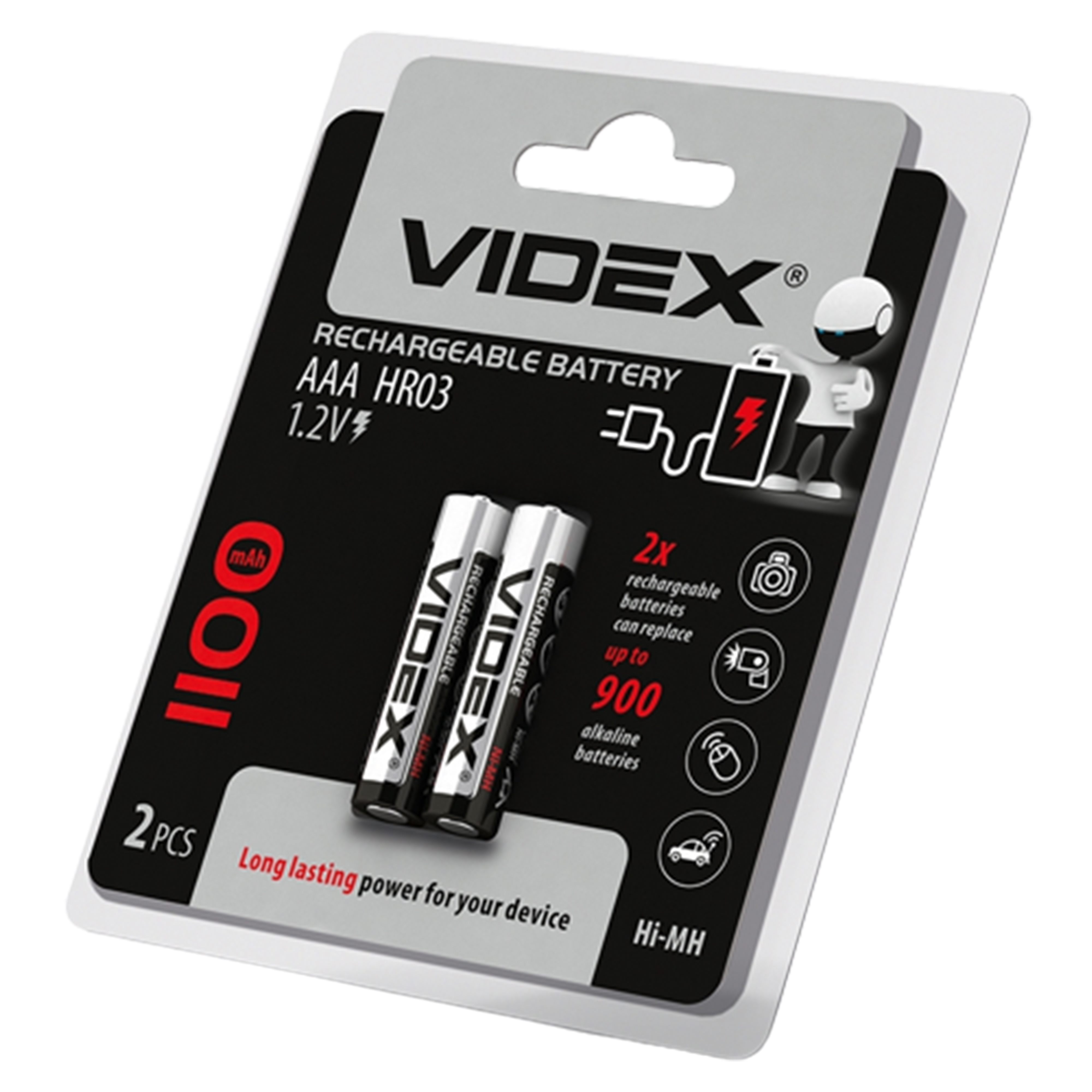 Батарейка Videx HR03 акумуляторна AАA (міні-пальчик) 1100mAh, 1уп (2шт) (825188)
 large popup