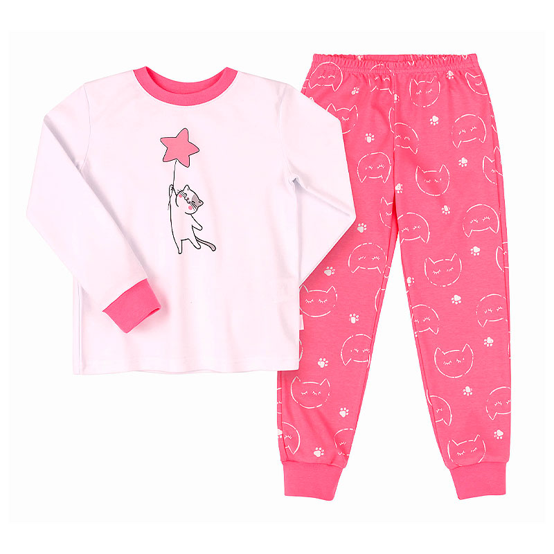 Піжамка Bembi дитяча універсальна, лонгслів зі штанами, біла з рожевим, р.80 (ПЖ53 131) large popup