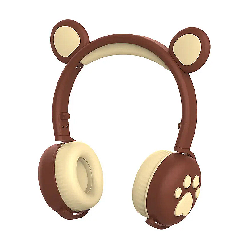 Навушники бездротові дитячі з вушками ведмедика, LED, мікрофон ВК-5, коричневі large popup