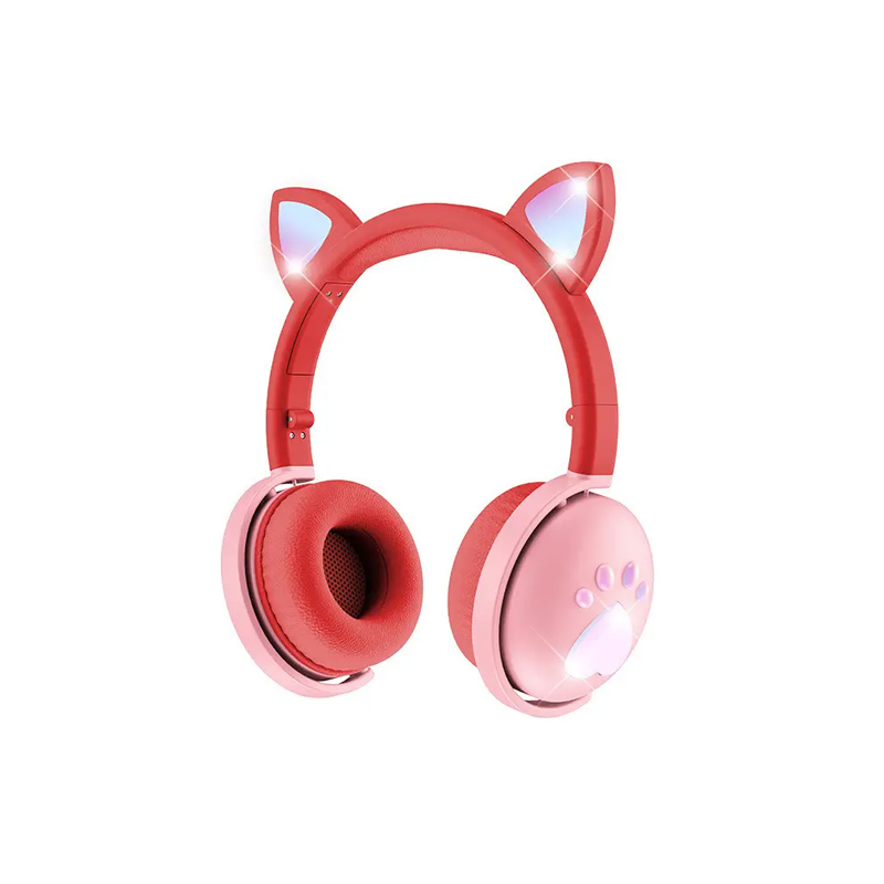Навушники бездротові дитячі з вушками і LED підсвічуванням BK9, червоні (34777) large popup