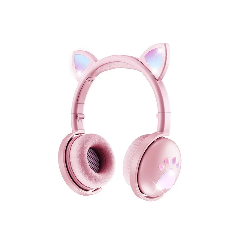 Бездротові дитячі навушники з вушками та LED підсвічуванням BK9, рожеві (34760) large popup