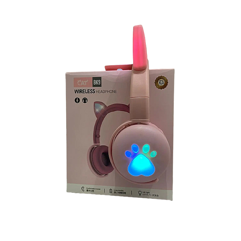 Бездротові дитячі навушники з вушками та LED підсвічуванням BK9, рожеві (34760) large popup