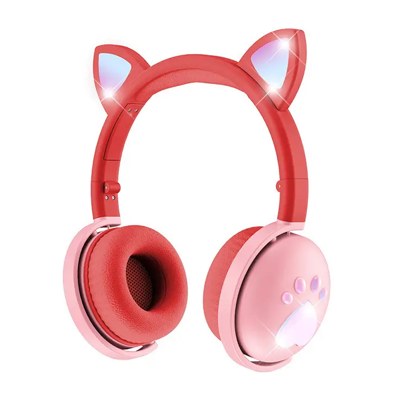 Навушники бездротові дитячі з вушками і LED підсвічуванням BK9 червоні large popup