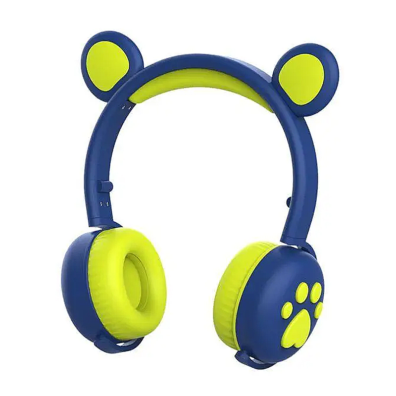 Навушники бездротові дитячі з вушками ведмедика, LED, мікрофон ВК-5, сині large popup