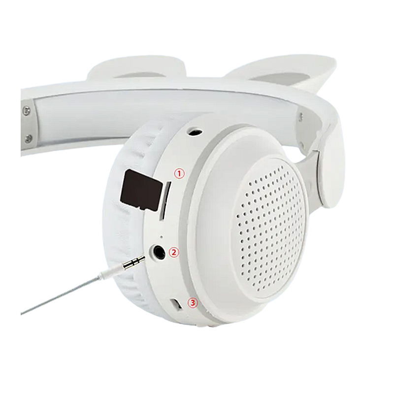 Навушники бездротові дитячі з вушками зайчика, LED, мікрофон КЕ-1 білі large popup