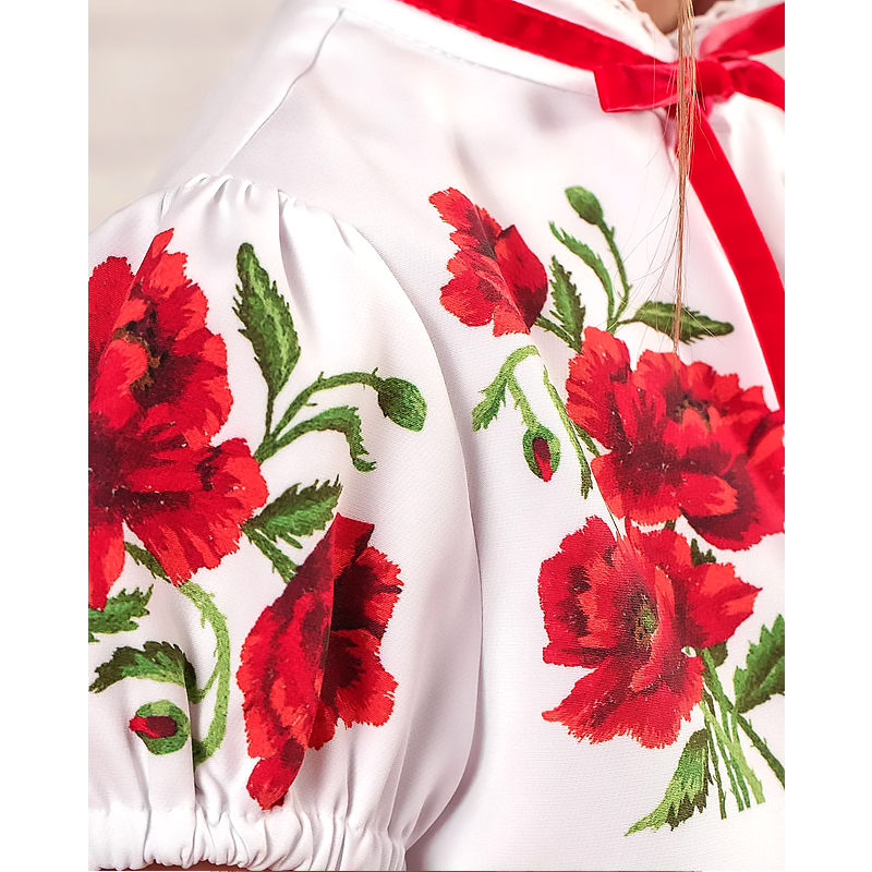 Блузка Zironka з коротким рукавом біла з орнаментом маки для дівчинки, р.146 (арт. 2622200901) large popup