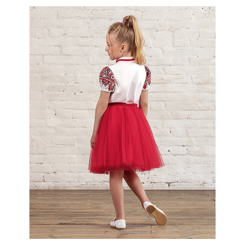 Блузка Zironka з коротким рукавом біла з червоним орнаментом для дівчинки, р.134 (арт. 2622200801)
 large popup