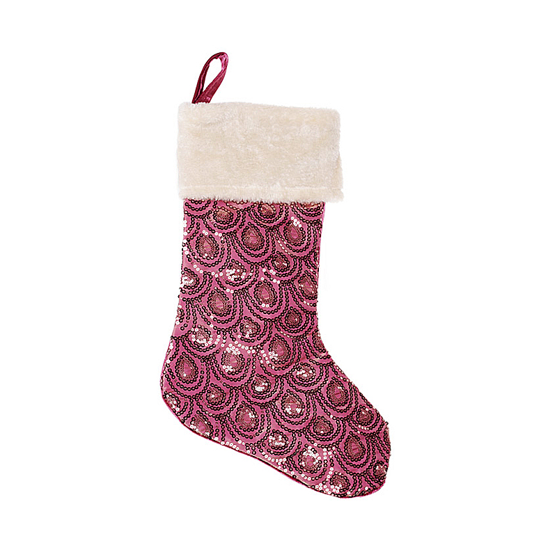 Декоративний новорічний Чобіток для подарунків 53см з паєтками, колір - рожевий large popup
