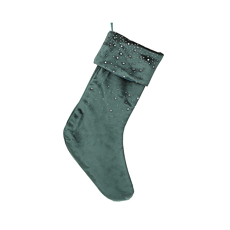 Оксамитовий чобіток для подарунків зі стразами, 45см, колір - класичний зелений large popup