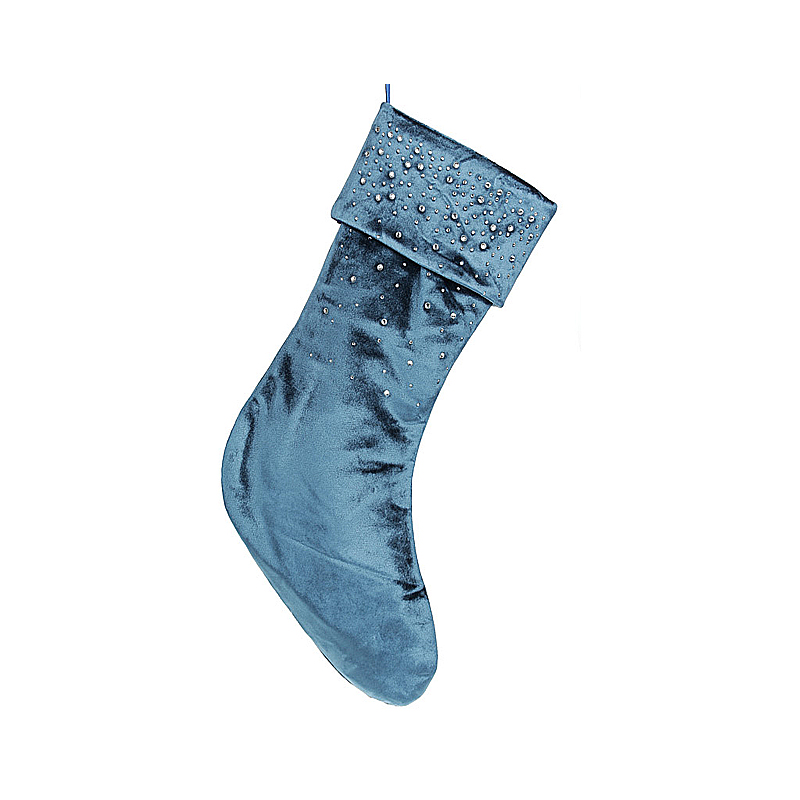 Оксамитовий чобіток для подарунків зі стразами, 45см, колір - нічний синій large popup