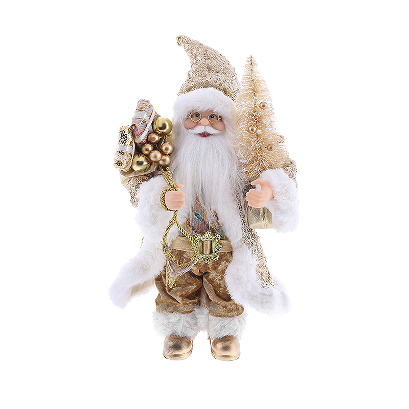 Новорічна фігура Санта з подарунками та ялинкою, 30см, колір - золотий з паєтками NY44-118 large popup