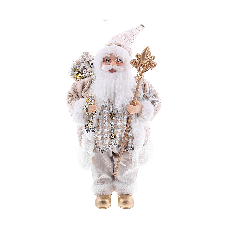 Новорічна фігура Санта з подарунками 45см, колір - шампань із білим large popup