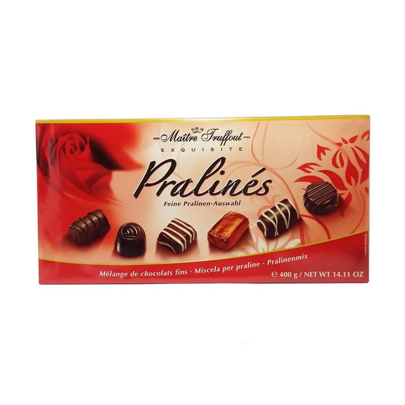 Шоколадні цукерки в коробці (червона) Maitre Truffout Pralines, 400 г large popup