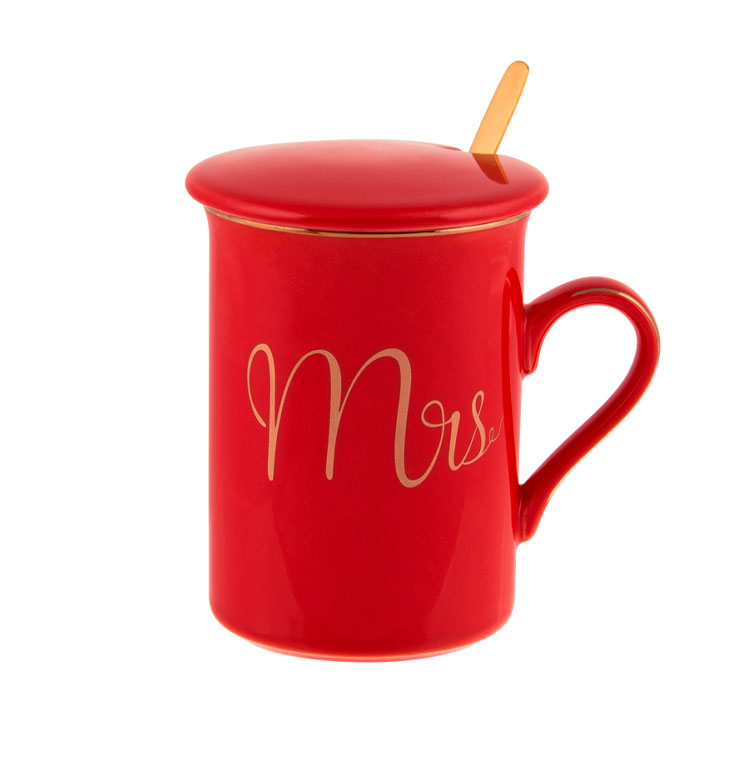 Чашка Bonadi Mrs фарфорова, з кришкою та золотою ложкою, червона 380 мл (984-210) large popup