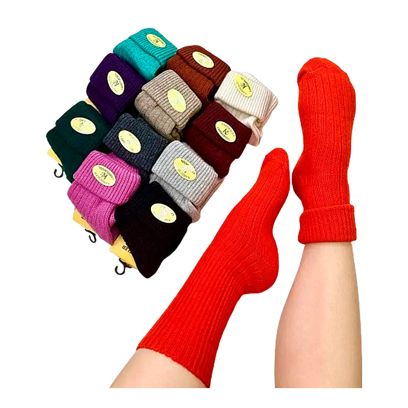 Шкарпетки жіночі оптом вовняні Kardesler, різнокольорові з відворотом, 12 пар, р.35-40 (061008) large popup