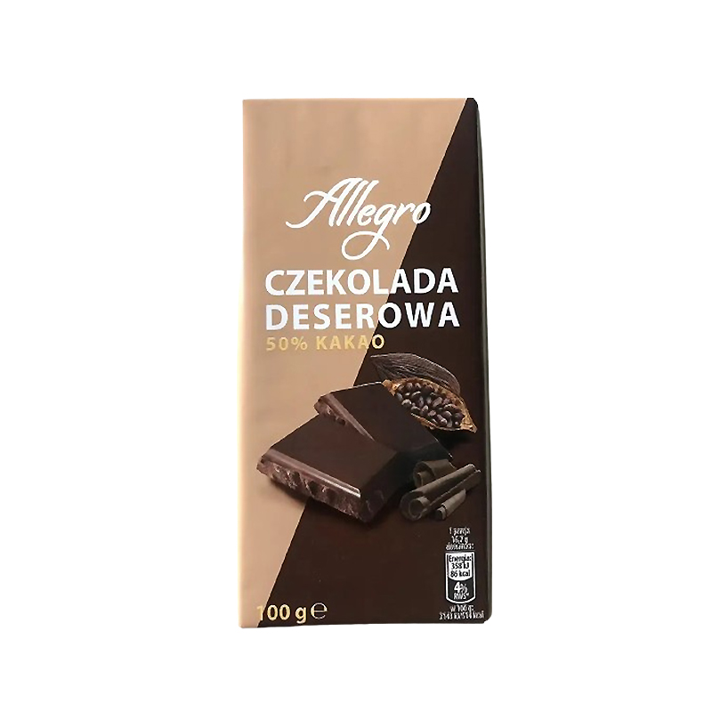 Чорний гіркий шоколад Allegro Czekolada 50% какао, 100г Польща large popup