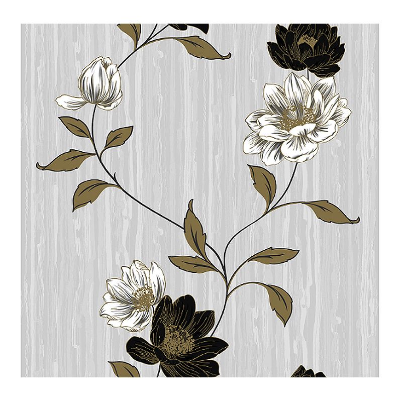 Шпалери Kontinent, Естель, сірий фон білі квіти, сімплекс, 5.32м²*10.05м*53см (1380)МП thumbnail popup