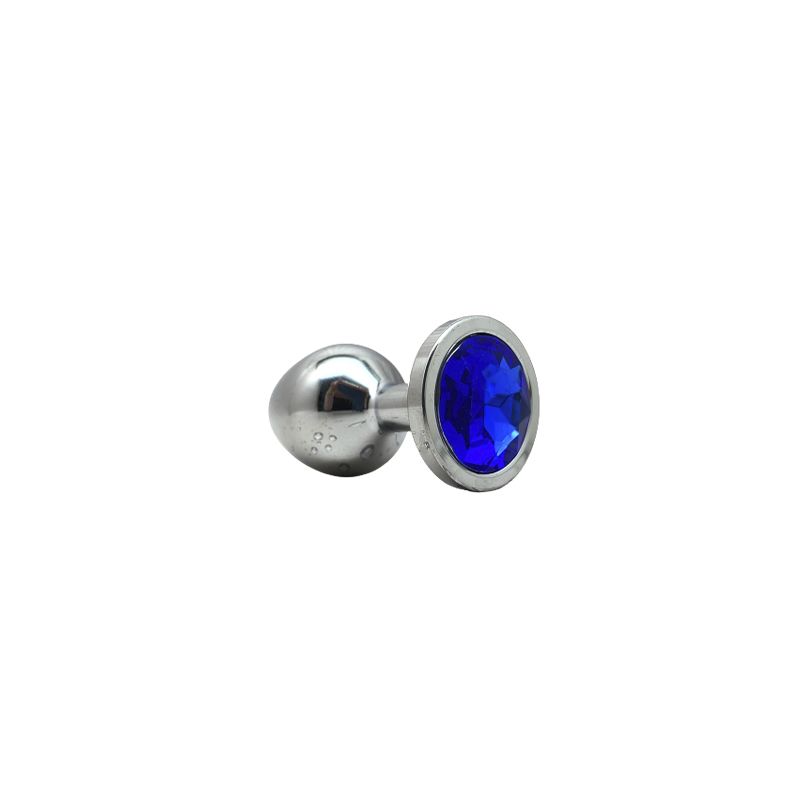 Анальна пробка металева розмір М Wo-sex із синім кристалом та чохлом thumbnail popup