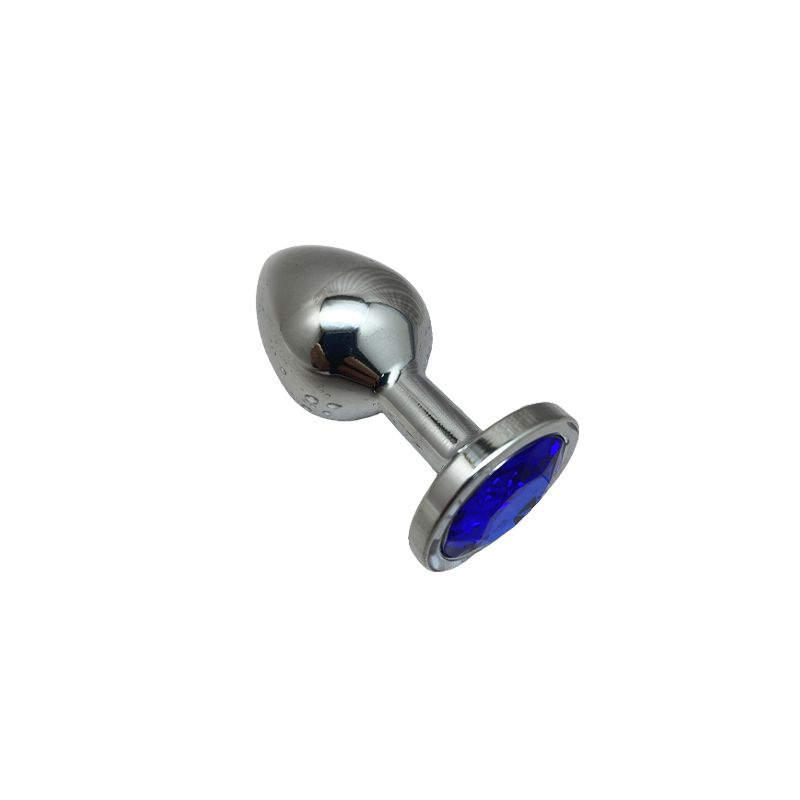 Анальна пробка металева розмір М Wo-sex із синім кристалом та чохлом thumbnail popup