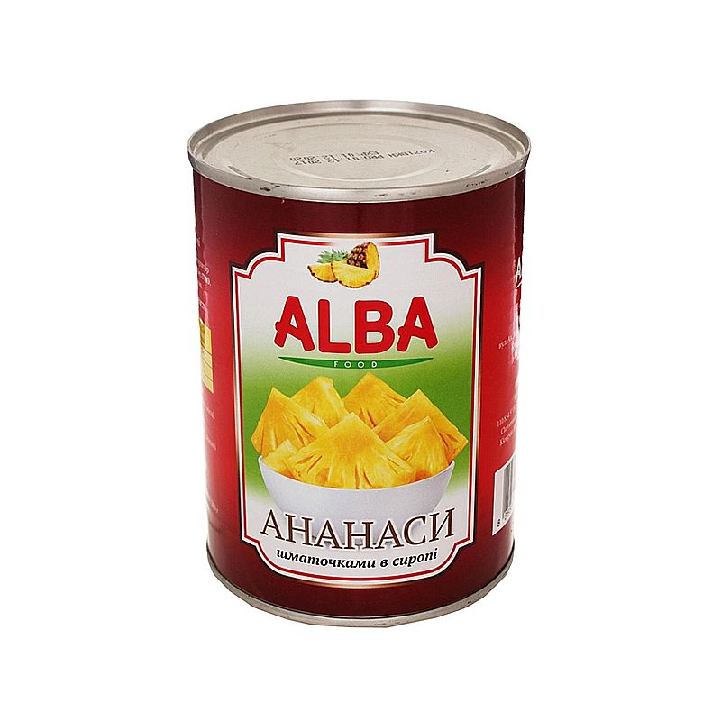 Ананаси "ALBA FOOD" шматочки ж/б, 580 мл. thumbnail popup