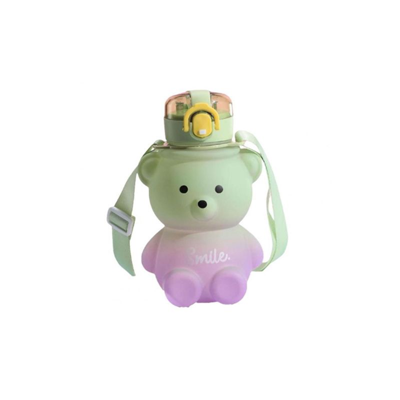 Пляшка для води дитяча Hdecor Ведмедик, з трубочкою, фіолетово-салатова 800мл (67-5060) thumbnail popup