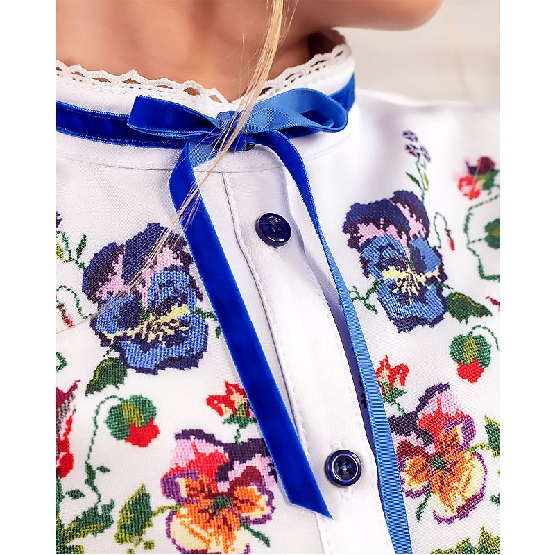Блузка Zironka з коротким рукавом біла з орнаментом віола для дівчинки, р.122 (арт. 2622200902) thumbnail popup