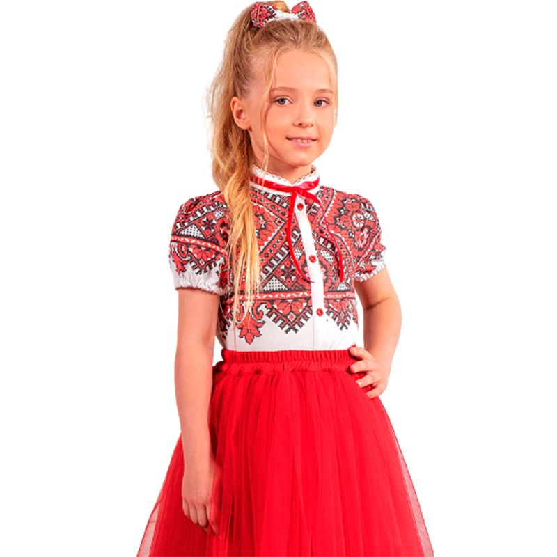 Блузка Zironka з коротким рукавом біла з червоним орнаментом для дівчинки, р.152 (арт. 2622200801)
 thumbnail popup