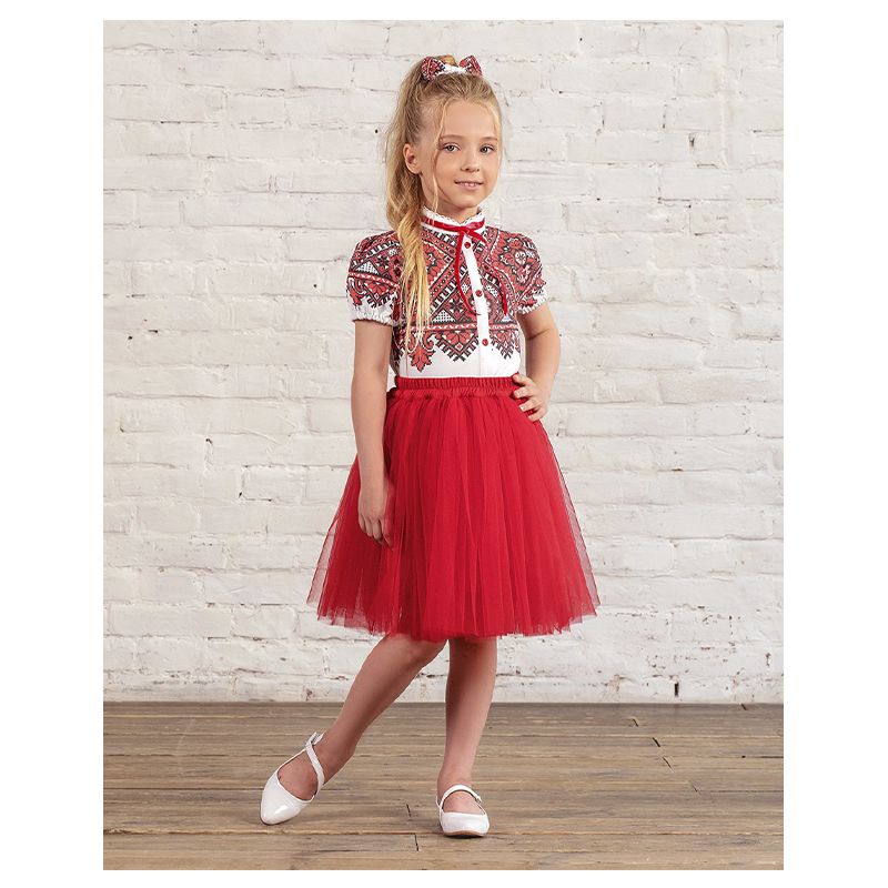 Блузка Zironka з коротким рукавом біла з червоним орнаментом для дівчинки, р.116 (арт. 2622200801)
 thumbnail popup