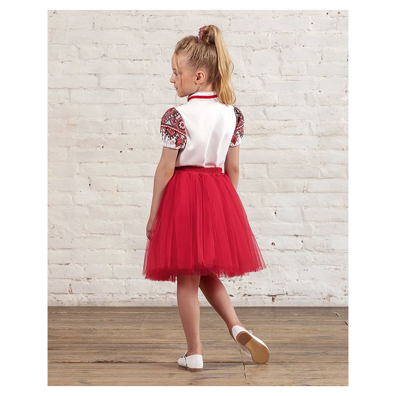 Блузка Zironka з коротким рукавом біла з червоним орнаментом для дівчинки, р.122 (арт. 2622200801)
 thumbnail popup