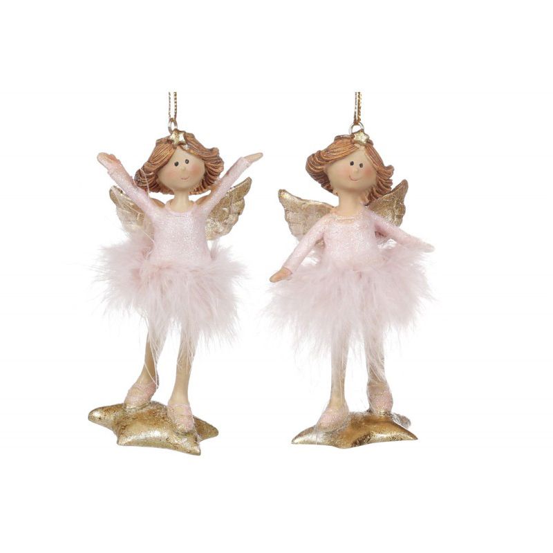 Декоративна підвісна фігурка Ангел на зірці, 10см, 2 види, колір - рожева пудра з золотом thumbnail popup