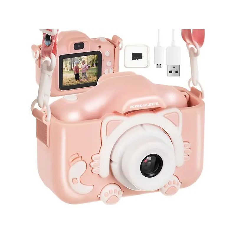 Дитячий рожевий цифровий фотоапарат для дітей Kruzzel із записом відеоігри картка пам'яті miniSD 32  thumbnail popup