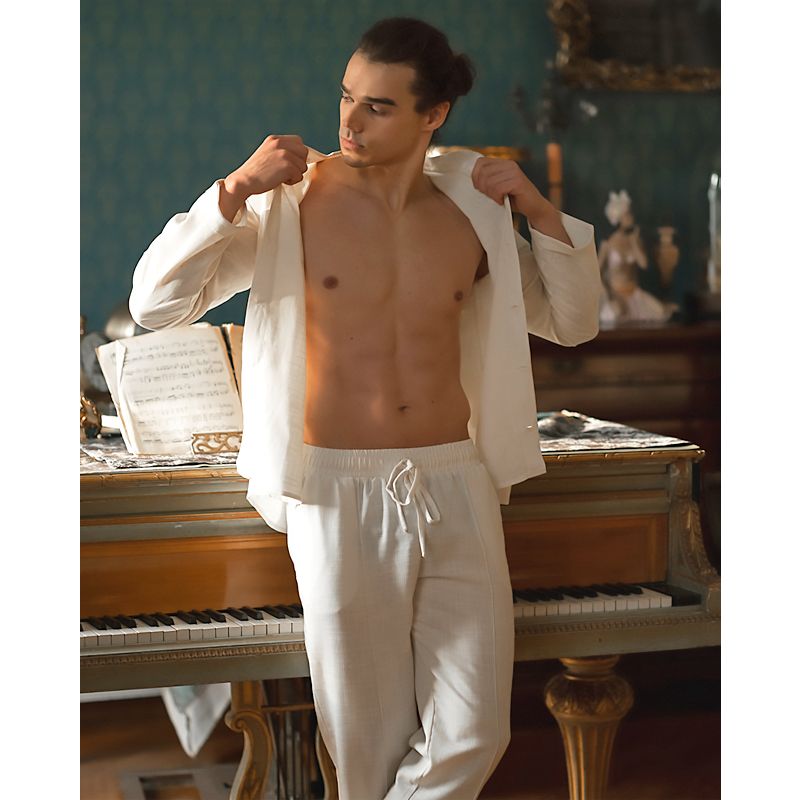 Домашній костюм Чоловічий з льону Білий, р.XL 20737 thumbnail popup