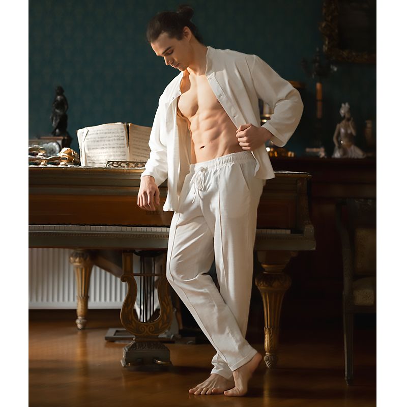 Домашній костюм Чоловічий з льону Білий, р.M 20737 thumbnail popup