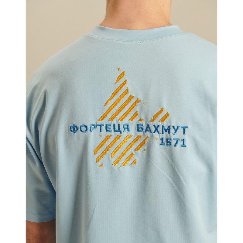 Футболка Ukrglamour чоловіча, вишита, Фортеця Бахмут 2, блакитна (UKR-7223) thumbnail popup