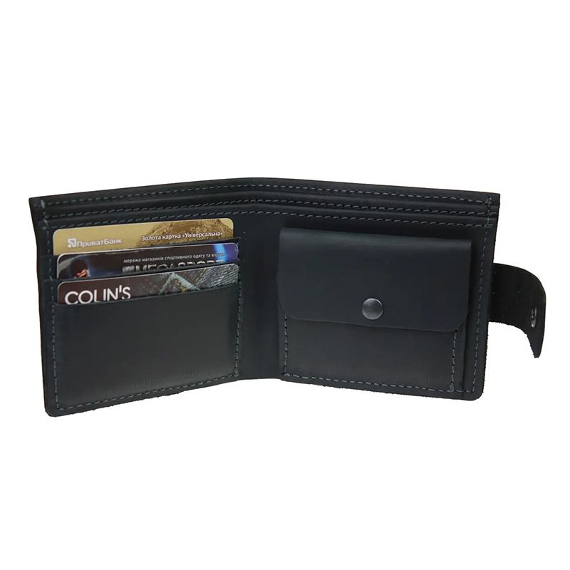 Гаманець чоловічий шкіряний портмоне з монетницею й додатковим відділенням чорний
 thumbnail popup