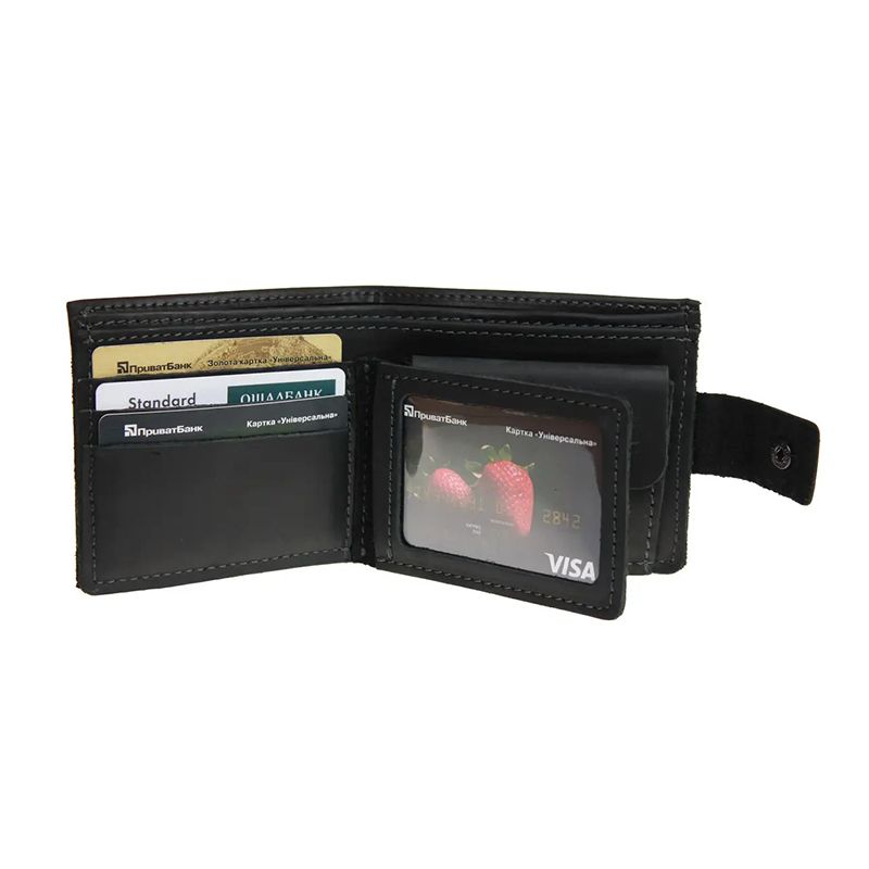 Гаманець чоловічий шкіряний портмоне з монетницею та прозорим відділенням чорний
 thumbnail popup