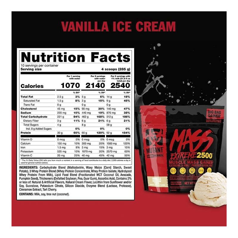 Гейнер Mutant Mass XXXtreme 2720g (Vanilla ice cream) thumbnail popup