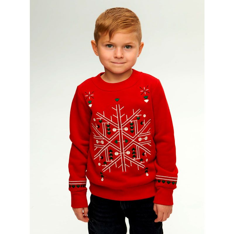 Світшот Ukrglamour для хлопчика різдвяний з вишивкою орнаменту, червоний, р.104 (UKRD-6646) thumbnail popup