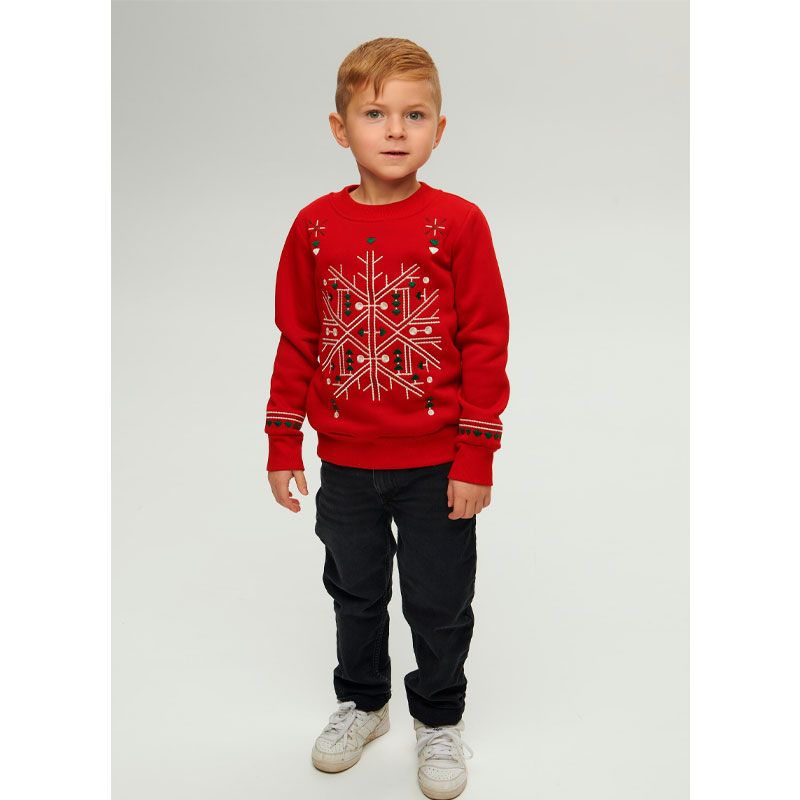 Світшот Ukrglamour для хлопчика різдвяний з вишивкою орнаменту, червоний, р.104 (UKRD-6646) thumbnail popup