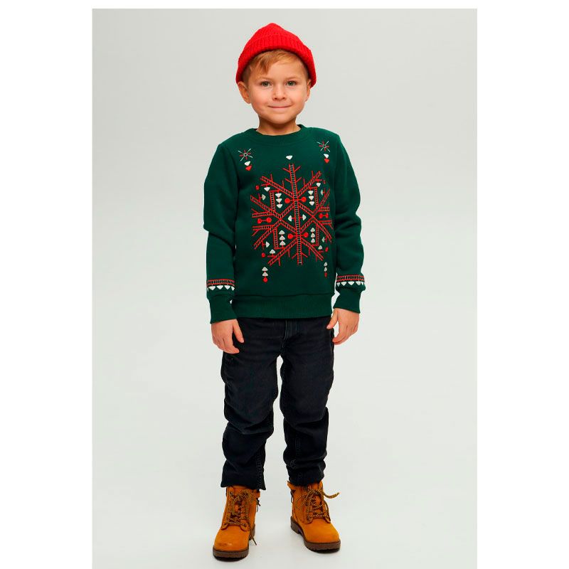 Світшот Ukrglamour для хлопчика різдвяний з вишивкою орнаменту, зелений, р.140 (UKRD-6645) thumbnail popup
