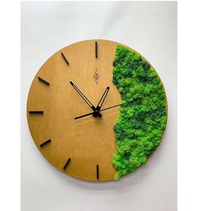 Годинник із стабілізованим мохом Clock with stabilized moss, 30 см. thumbnail popup